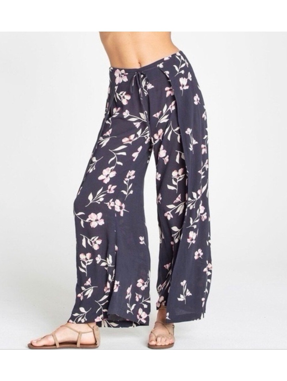 Billabong Black Floral Adventure Spirit Pull-On Wide-Leg Pants Size M